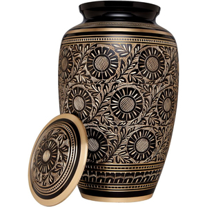 Urnas de cremación de cenizas humanas de Color negro y dorado, forma redonda, suministros funerarios para adultos, urnas de cenizas grandes de la mejor calidad - Product Image 1