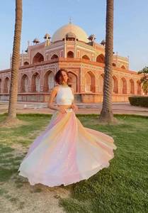 Lehenga choli ปักตาข่ายหนากับด้ายหลายเส้นพร้อมที่จะสวมใส่ lehenga choli สำหรับผู้หญิงอินเดียอย่างเต็มที่ - Product Image 5