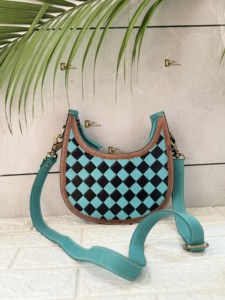 Bolso de Mano de Cuero Tallado a Mano, Estilo Bohemio Gitano, Color Turquesa, Diseño a Cuadros, Bolso de Hombro, Gran Venta - Product Image 5