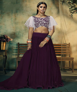 Tenue de mariage tendance multicolore en tissu taffetas de coton brodé, design moderne, vêtement ethnique, Lehenga Choli Dupatta indien - Product Image 6