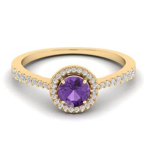 Bague Halo en Or Massif 14K avec Améthyste Ronde Taille Brillant de 0,84 Carat et Moissanite de Luxe – Bijoux Fins Prix de Gros REYES - Product Image 6