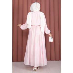 Ensemble deux pièces en mousseline avec col à nœud et jupe, style doux, rose, short XS pour tenues printemps/été - Product Image 5