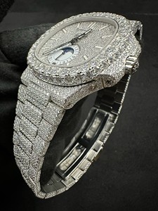 Montre de luxe sertie de diamants Moissanite VVS tendance, entièrement pavée, en acier inoxydable, pour homme, style hip-hop, bling bling - Product Image 3