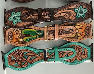 Correas de Reloj de Cuero Genuino Hechas a Mano, Diseño Personalizado, Estilo Occidental, con Flores Repujadas y Pintadas, Correas de Repuesto Estilo Boho Occidental - Product Image 4