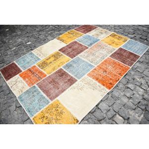 5.4x7.4 ft Rug, Turkish Vintage Area Rug, <b>Brown</b> Patchwork <b>Wool</b> Rug - Product Image 2