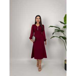 2060 ชุดเดรสผ้าชีฟองซาตินทรงเข้ารูปพร้อมเอวและแขนเสื้อแบบธรรมชาติ - Product Image 1