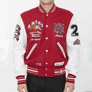 Men's College Varsity Jacket Wool Body <b>Leather</b> Sleeves with Embroidered Chenille Patches Canvas Letterman Baseball Jacket - Product Image 1