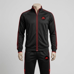 Conjunto Deportivo Negro para Hombre, Chaqueta Deportiva con Cierre Completo, Pantalones Jogger con Detalles en Rojo, Ropa Deportiva para Entrenamiento, Gimnasio, Running y Fitness - Product Image 4