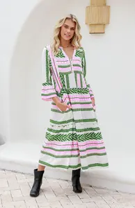 Robe indienne de tissage en V faite à la main de qualité supérieure pour femmes robe tunique à manches cloche élégante pour femmes col en V avec poches robe d'été - Product Image 5