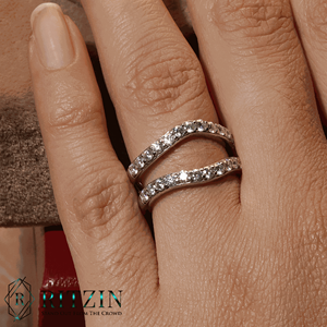 Anillo de Boda de Plata de Ley con Diamantes Cultivados en Laboratorio de Corte Redondo, Engaste de Media Eternidad para Mujer - Product Image 3
