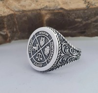 Bague Chevalière Ronde Vintage Personnalisée en Argent Massif 925 Faite à la Main pour Homme, Style Maçonnique, Plaqué Or 14 carats, 16 mm, Sagesse et Justice