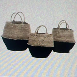 <b>Large</b> Handmade Seagrass Decorative Storage Basket with <b>Ring</b> Handles Woven Organizer for Kids' Storage - Product Image 1