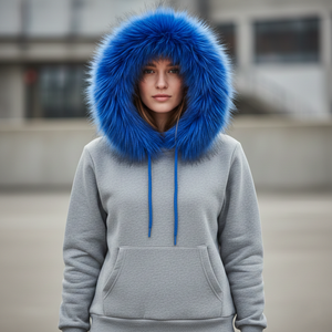 Sudadera con Capucha de Moda Urbana para Mujer al por Mayor, Color y Tela Personalizables en la Parte Delantera, Ribete de Piel Sintética Exagerado, Sudadera de Invierno, Servicio OEM - Product Image 1