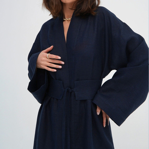 Women's High-End Robe Soft Silk Terry Lined Bath <b>Towel</b> V-Neck Bathrobe with Woolen Knit Winter Thermal with Front Logo - Product Image 4