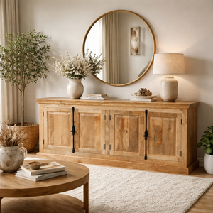 Buffet en bois de manguier massif, style rustique moderne, pour cuisine, salle de bain, meuble de rangement, fait à la main, écologique, tailles personnalisées - Product Image 1