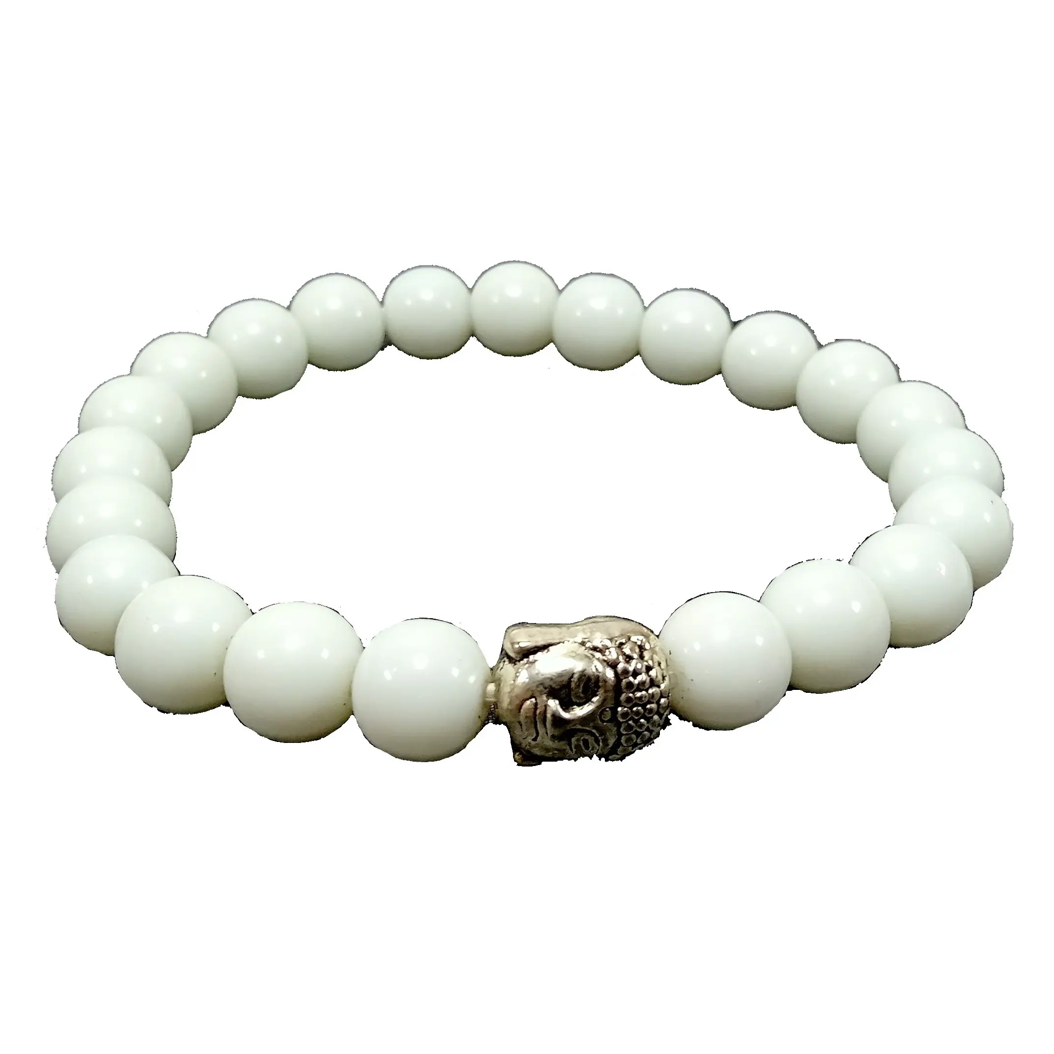 Gelang putih giok Buddha gelang manik-manik batu kristal batu permata mode perhiasan pria dan wanita hadiah energi meditasi