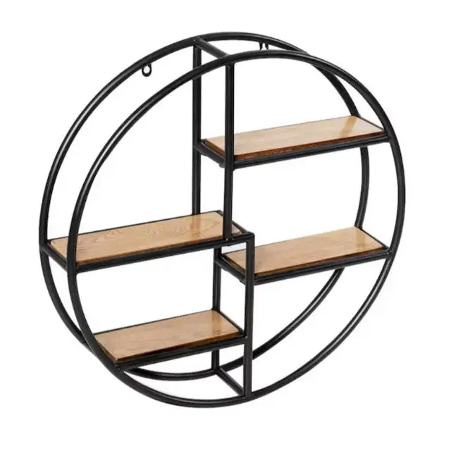 4 Tier Round Shelf Bedroom Kitchen Office shelves Metal Iron Craft Display Rack Storage wood round metal wall shelf