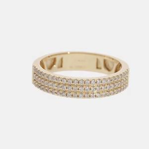 Elegante Anillo de Aniversario de Bodas Chapado en Oro de 14K con Rodio, Clásico de Tres Filas con Diamantes Naturales de Corte Brillante, Atemporal - Product Image 2