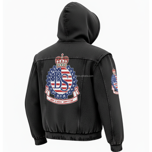 Sudadera con cremallera negra Premium 420 GSM forro polar pesado diseño tachonado cálido y duradero con parche bordado logotipo personalizado sudadera básica - Product Image 5