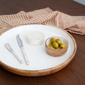 Bol en bois de manguier émaillé blanc et 2 petits bols - Product Image 3