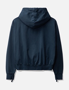 100% Katoenen Donker Navy Sweatshirt Camargue Hoodie Met Schoudervulling Geribbelde Manchetten Zoom Effen Patroon Winterseizoen - Product Image 2