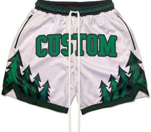 Short de basket-ball brodé pour hommes avec poches OEM classique imprimé blanc Moo brillant respirant au-dessus du genou personnalisable - Product Image 1