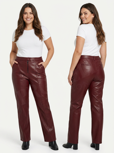 100% Original Genuine Leather <b>Trousers</b> Women High Waist Slim Fit Side Slit Pockets Front Zip Casual Everyday Wear <b>Pants</b> Women's - Product Image 2