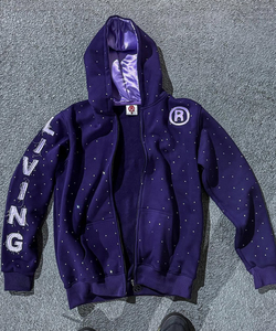 Survêtements pour hommes, coupe ample, style streetwear, avec strass, en polaire, à capuche, entièrement brodés, respirants, streetwear OEM - Product Image 1