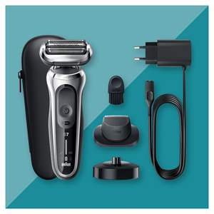 Rasoir électrique sans fil argenté pour homme, tondeuse de précision, utilisation humide/sèche, rechargeable, base de charge, IPX7, avec grille de rechange - Product Image 2