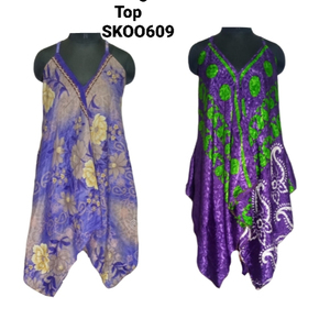 Vintage Women's Boho Tank Top with Short Length Knitted Silk/Rayon Saree Featuring V-neck Hollow Out and <b>Ribbon</b> <b>Decorations</b> - Product Image 4