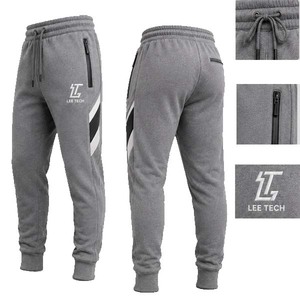 Men Fleece <b>Trousers</b> Jogger Pants <b>Elastic</b> Waistband Zipper Pockets Contrast Panel Casual Training Wear - Product Image 4