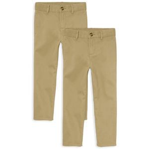 Paquete de 2 Pantalones chinos rectos para uniforme escolar para niños en ajuste cómodo elástico bronceado - Product Image 4