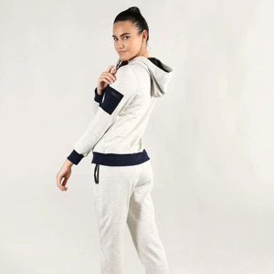 Women's XL XS Breathable Full <b>Zip</b> <b>Hooded</b> Tracksuit 65% Cotton 35% Polyester Custom Logo Winter Sets Cropped Style Washed Finish - Product Image 4