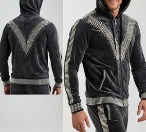 Survêtement élégant pour homme avec strass, vente chaude, respirant, confortable, de haute qualité, manches longues, entièrement personnalisé avec des strass - Product Image 3