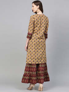 Algodón Floral Impreso Hasta el tobillo Kurta con Sharara Conjunto Ropa étnica transpirable para mujeres para ocasiones festivas Regalos especiales - Product Image 2