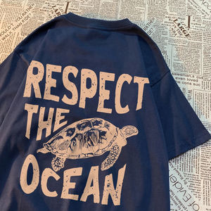 Camiseta Respect The Ocean Green Turtle para hombre, ropa de gran tamaño, camiseta de algodón de manga corta transpirable de estilo Hip Hop Harajuku para verano - Product Image 1