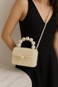 Perle ivoire perlée sac Hobo sac à main à la main | Sac à bandoulière élégant en perles | Sac à main de mariée de style vintage | - Product Image 4