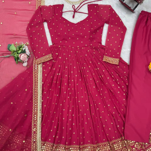 Hermoso vestido de fiesta-sharara y Dupatta con hilo con trabajo de secuencia - Product Image 1