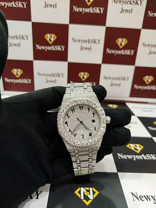 Reloj mecánico automático de lujo hecho a mano-Acero inoxidable con VVS Moissanite Diamond Glass Dial Ventana Regalo de aniversario - Product Image 2