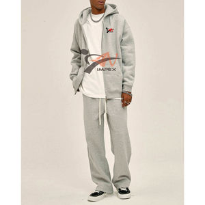 Ensemble de survêtement personnalisé en molleton uni pour homme et femme avec fermeture éclair, sweat-shirts et pantalons de jogging pour homme - Product Image 4