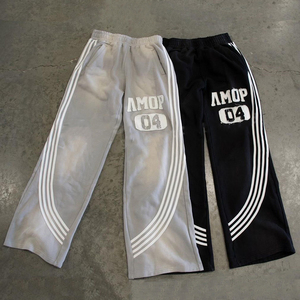 OEM Acid Washed Zip Pantalon à capuche évasé dépouillé Vente la plus chaude coupe ample personnaliser en détresse lettres de broderie hommes vêtements d'hiver - Product Image 2