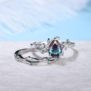 Pear Cut Alexandrite Engagement <b>Ring</b> <b>925</b> Sterling <b>Silver</b> Rose Gold Plated 18K Gold Accent Classic Wedding Bridal <b>Ring</b> - Product Image 2