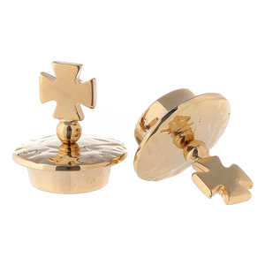 Vinagreras de latón chapadas en oro con parte superior cruzada para suministros de Iglesia Artículo de uso decorativo - Product Image 2