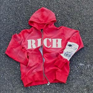 Alta calidad personalizado 100% algodón pesado de gran tamaño Zip Up Vintage Sun Faded ácido lavado apliques desgastado bordado Sudadera con capucha - Product Image 1