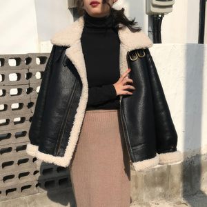 Blouson d'aviateur unisexe noir en peau de mouton véritable Sherpa en peau de mouton doublée de fausse fourrure Veste d'hiver en cuir rétro chaude - Product Image 3