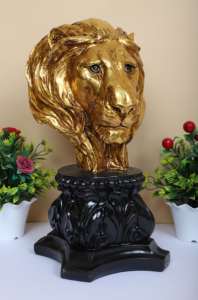 Tête de lion dorée en résine, objet décoratif pour la maison, idéal pour un cadeau, tête de lion noire et dorée - Product Image 3