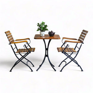 Modern Outdoor Acacia Wood <b>Table</b> Set with 2 <b>Foldable</b> Chairs for <b>Garden</b> Dining Durable Design CBCF289 - Product Image 1