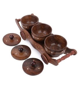 Wooden Container set with Tray for storing Spices Dry <b>fruits</b> Mukhwas Wood Seasoning Storage Box with Spoon and Lid - Product Image 3