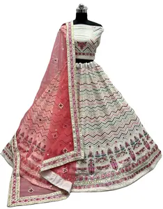 Pastel ilham tasarımcı Georgette Lehenga choli pastel renk fiyat güzel kapalı beyaz lehenga choli duppata ile