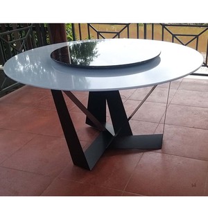 Round <b>White</b> Stone Top <b>Dining</b> <b>Table</b> with 2 Rotating Tiers 140cm Diameter Extendable Iron Legs BA68036 - Product Image 4